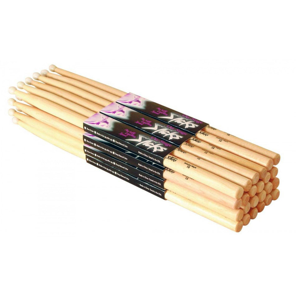 On-Stage MN5B Maple Drum Sticks with Nylon Tips - 5B 12-Pack 12-pair
