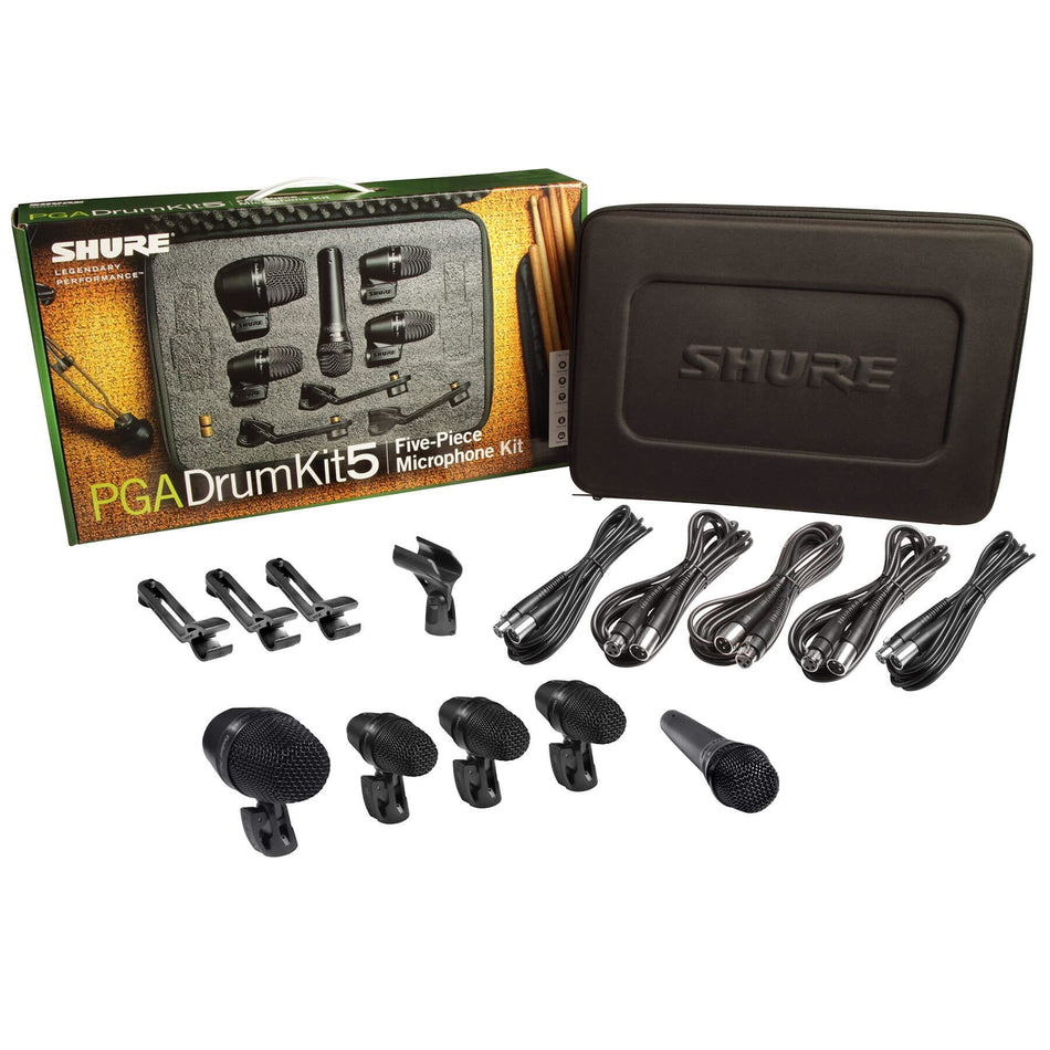 Shure PGADRUMKIT5 Drum Microphone Kit with Cables 5-Piece Set PGA Drum Kit 5 Mic
