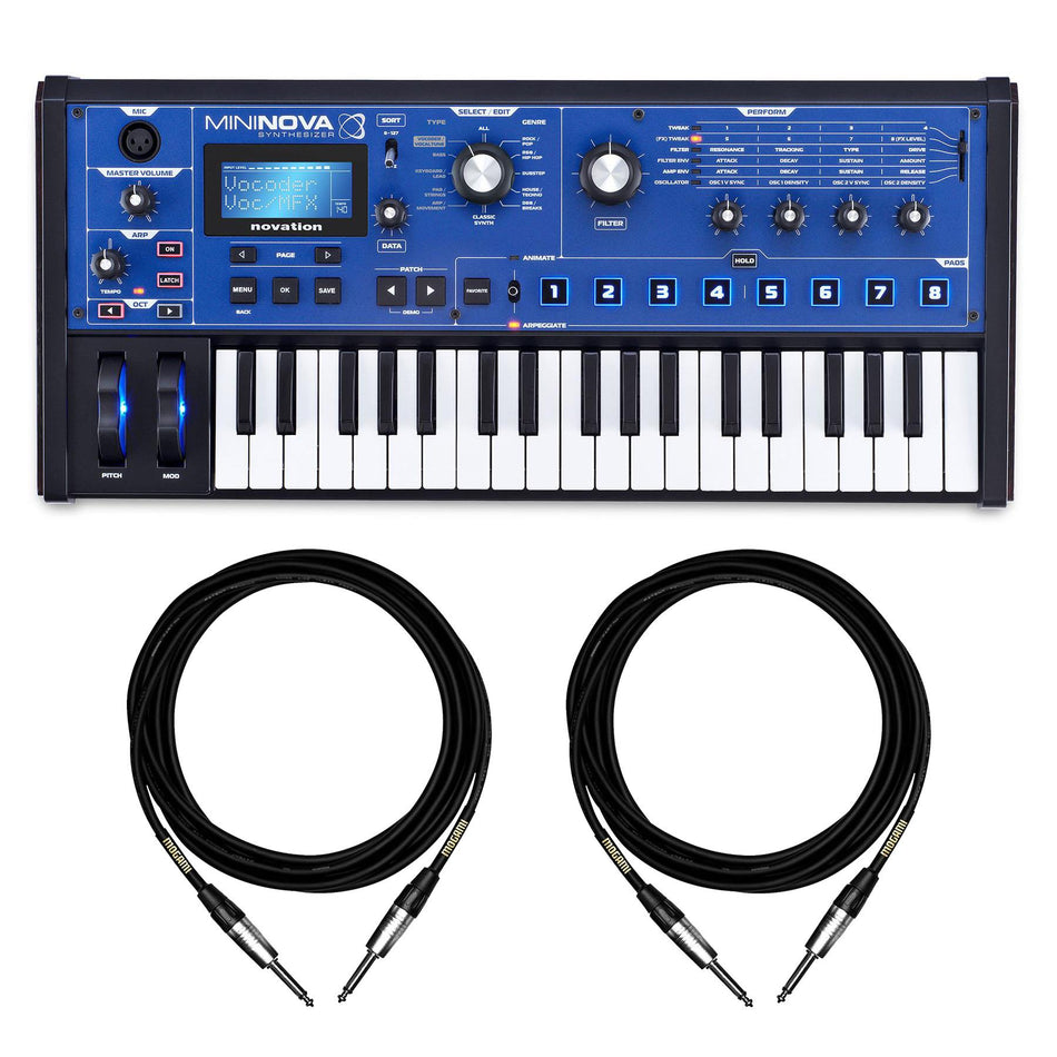 Novation Mininova Synthesizer w/ 2 10-foot Mogami 1/4" Instrument Cables Bundle