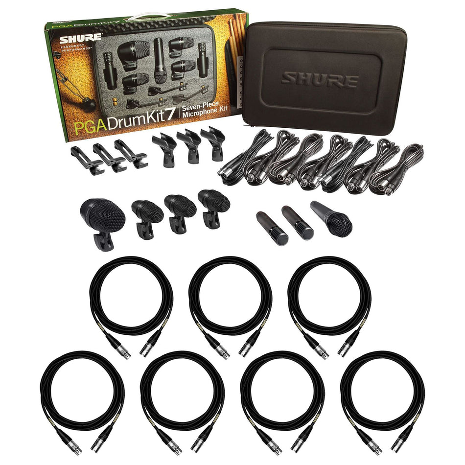 Shure PGADRUMKIT7 7-Piece Drum Microphone Kit Bundle with Mogami XLR Cables Mic