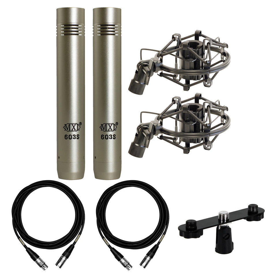 MXL 603 Microphone Stereo Pair Bundle with T-Bar and XLR Mogami Cables