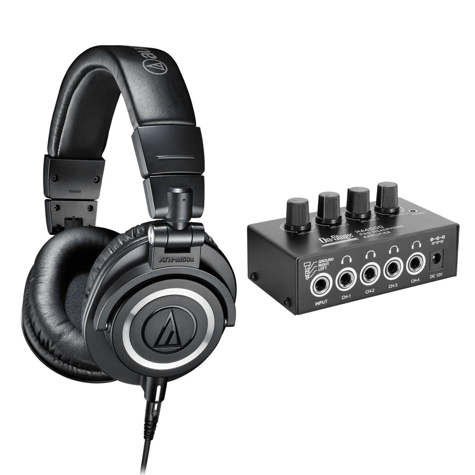 Audio-Technica ATH-M50X Headphones Bundle with On-Stage HA4000 Headphone Amp