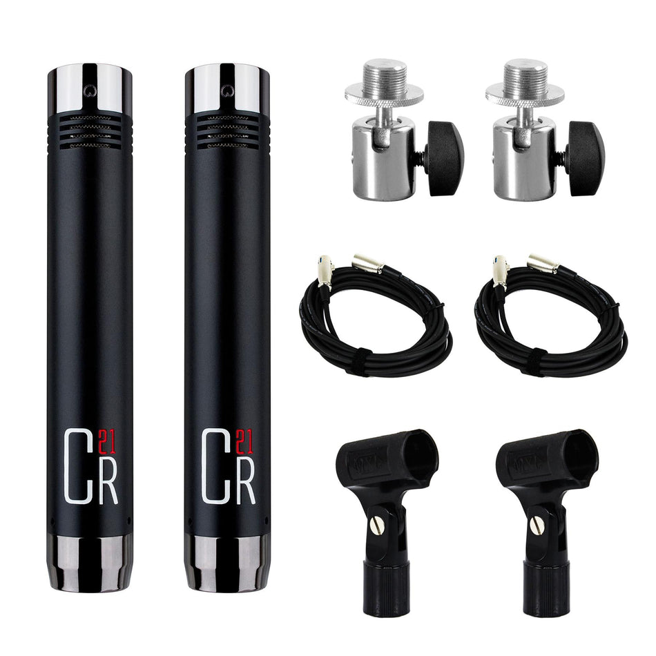 MXL CR21 Microphone Stereo Pair Bundle with 2 Ball Joint Adapter & Cables