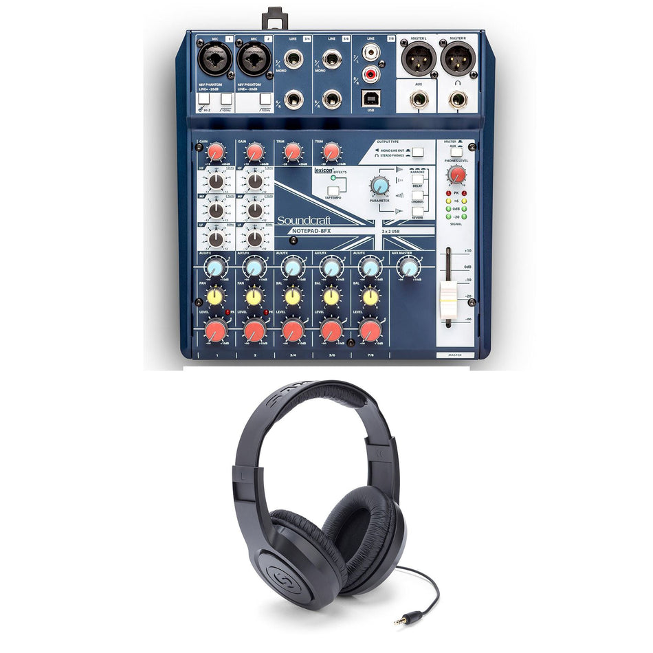 Soundcraft Notepad 8FX Mixer Bundle with Samson SR350 Headphones