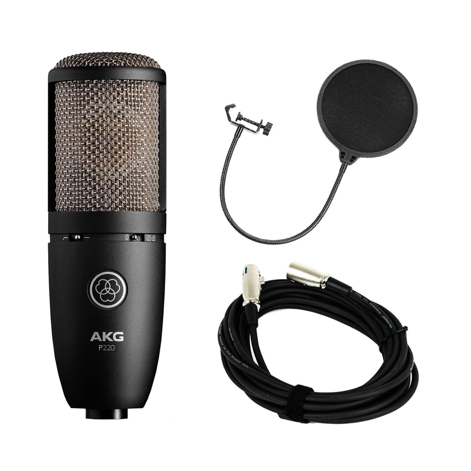 AKG P220 Microphone w/ 20-foot XLR Cable & Pop Filter Bundle