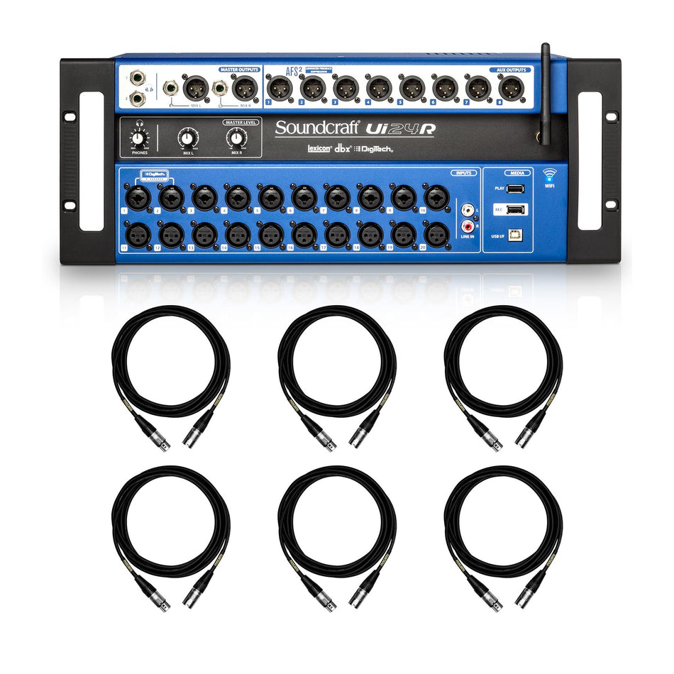 Soundcraft Ui24R Digital Mixer Bundle with 6 15-foot Mogami XLR Cables