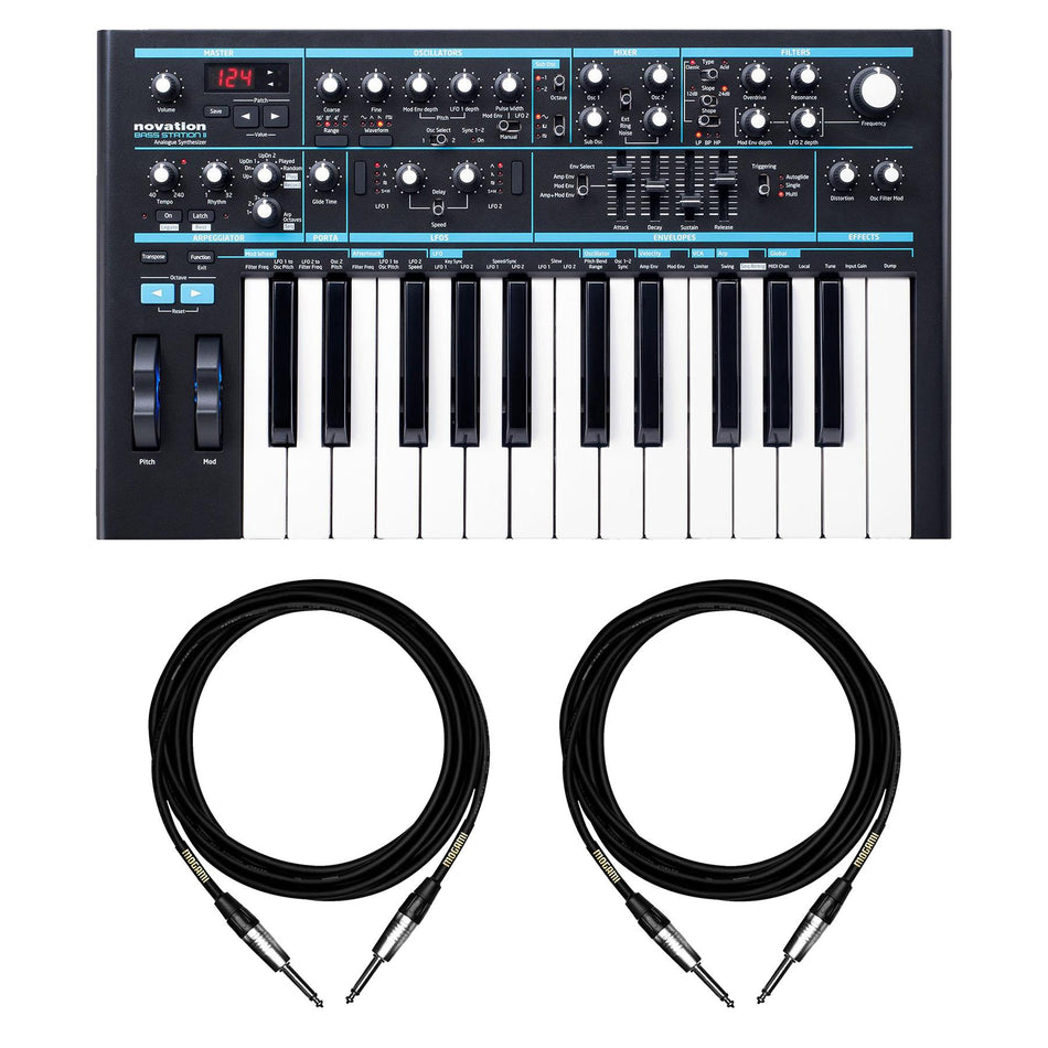 Novation Bass Station II Synthesizer Bundle with Mogami 1/4" Instrument Cables