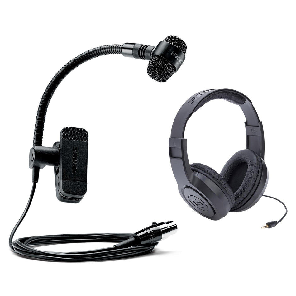 Shure PGA98H-TA4F Woodwind/Brass Microphone Bundle with Samson SR350 Headphones