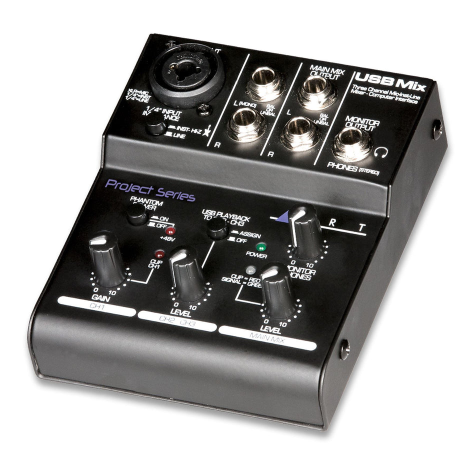 ART USB Mix Project Series 3-Channel Microphone Instrument Line Mixer USBMix