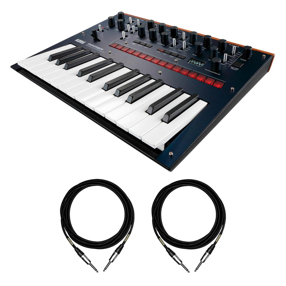 Blue Korg Monologue Synthesizer Bundle with Mogami 1/4" Instrument Cables