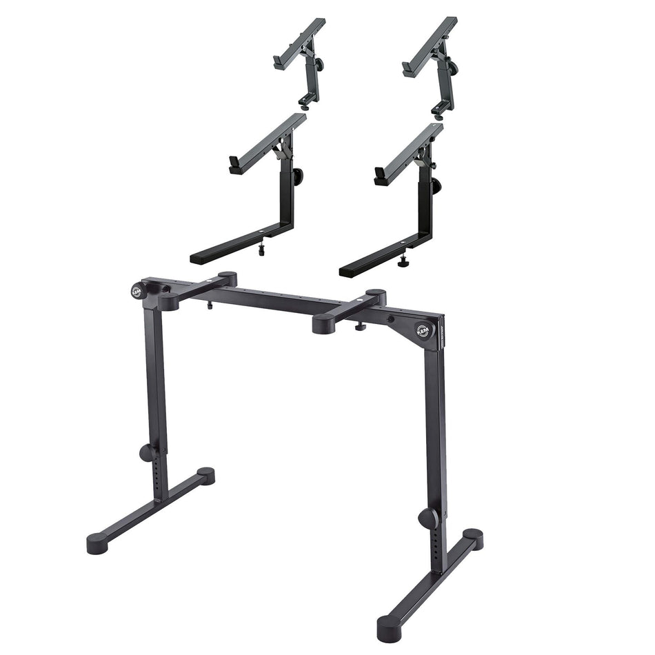 K&M 18820 Black Omega Pro Keyboard Stand w/ 2nd, 3rd Teir Stackers Bundle