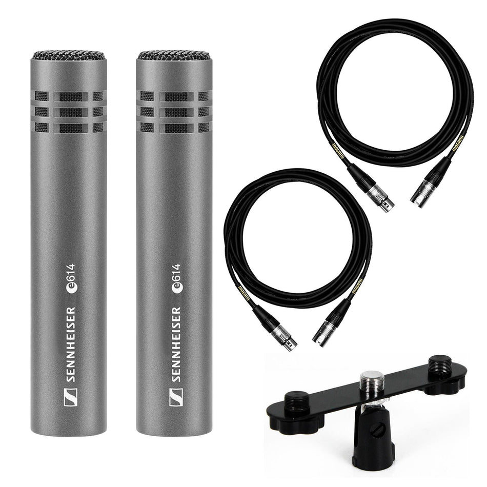 Sennheiser e614 Microphone Stereo Pair w/ T-Bar & 2 15-foot XLR Mogami Cables