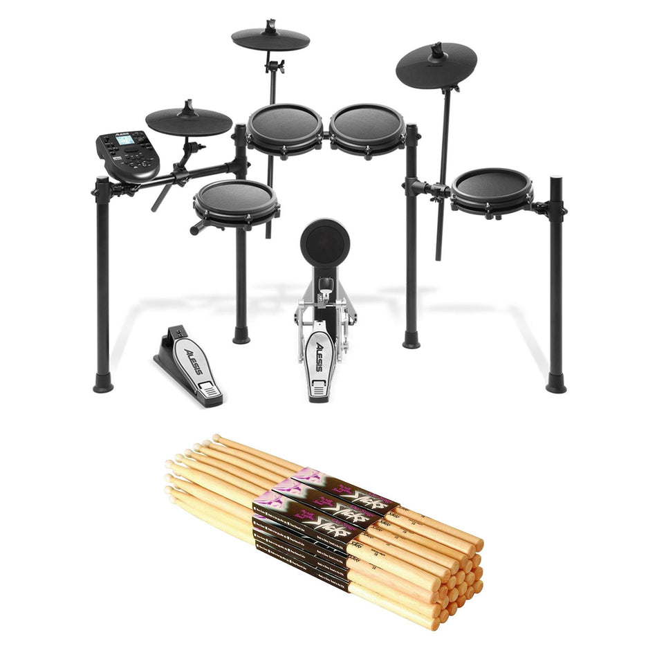 Alesis Nitro Mesh Kit Electronic Drum Set Bundle with 12-pack of Drum Sticks