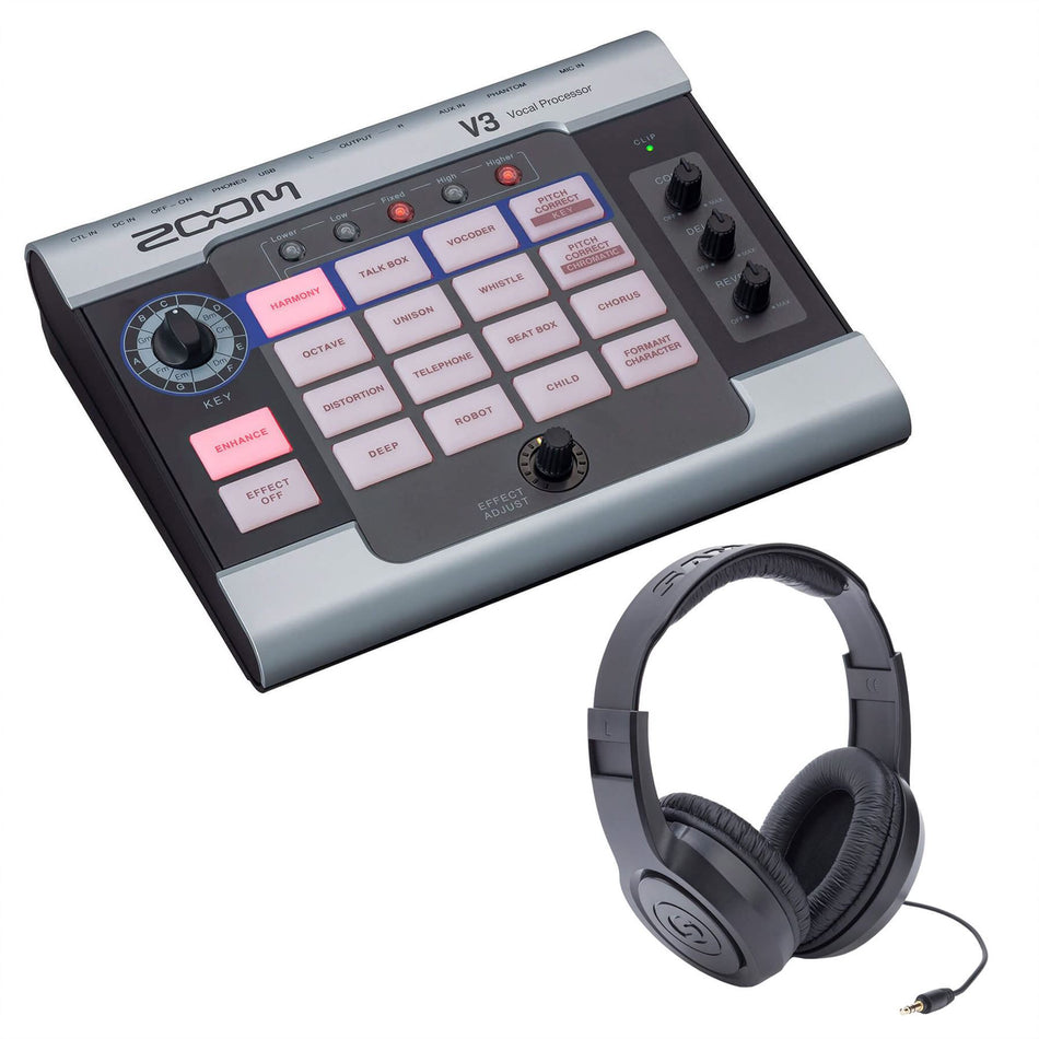 Zoom V3 Multi-Effects Vocal Processor Bundle with Samson SR350 Headphones