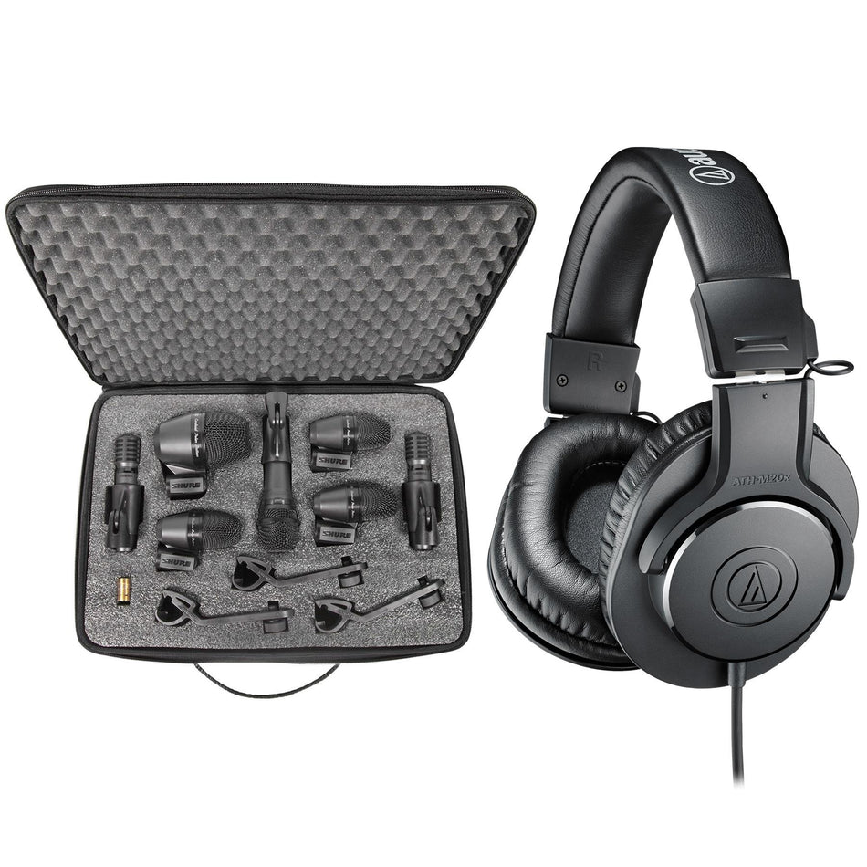 Shure PGADRUMKIT7 7-Piece Drum Microphone Kit Bundle with ATH-M20x Headphones