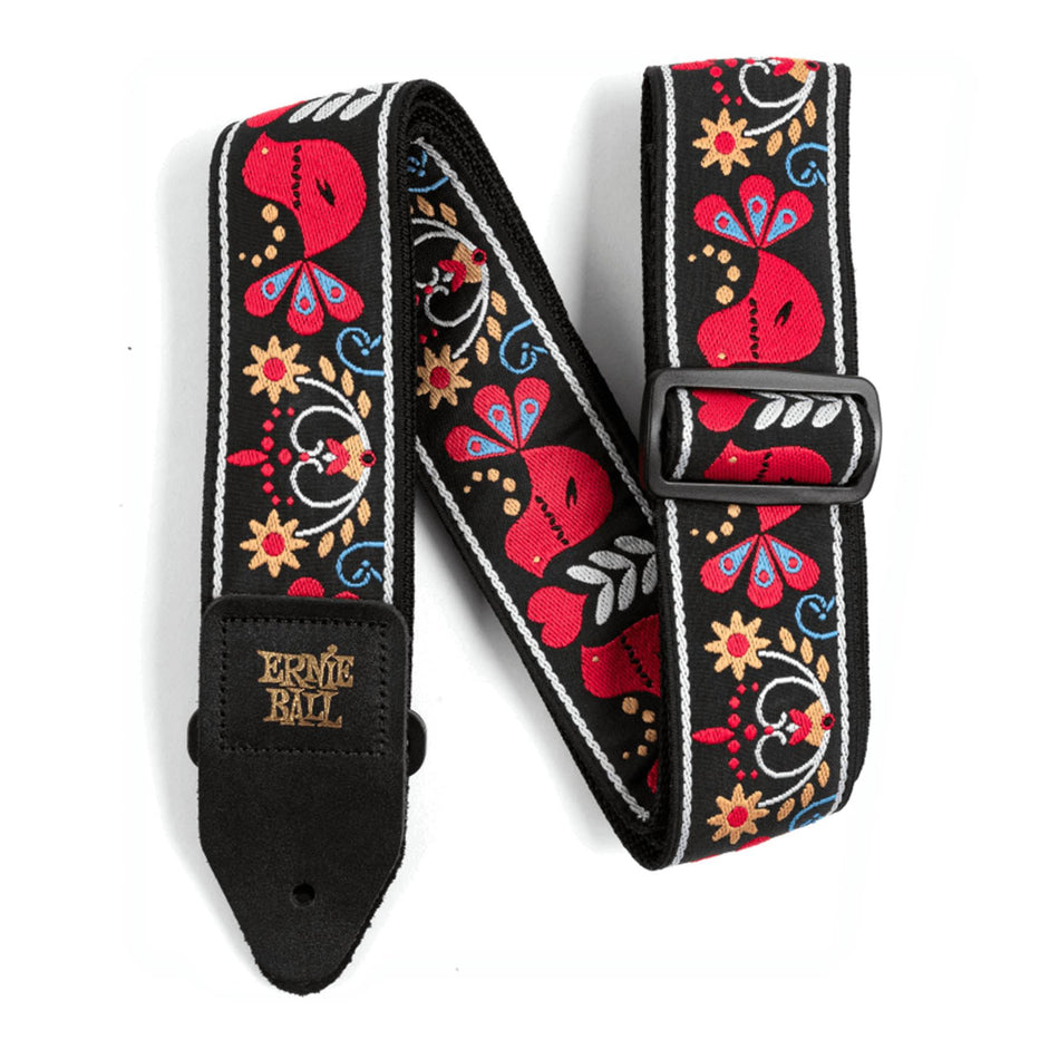 Ernie Ball P04667 Redbird Rising Jacquard Guitar Strap with Leather Ends 41-72"