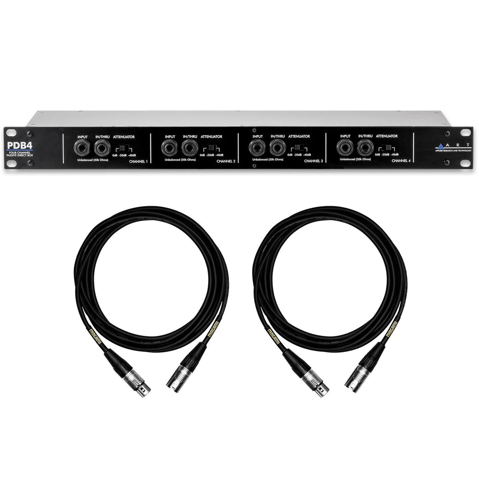 ART PDB4 4-Channel Passive Direct Box Bundle with 15-foot Mogami XLR Cables