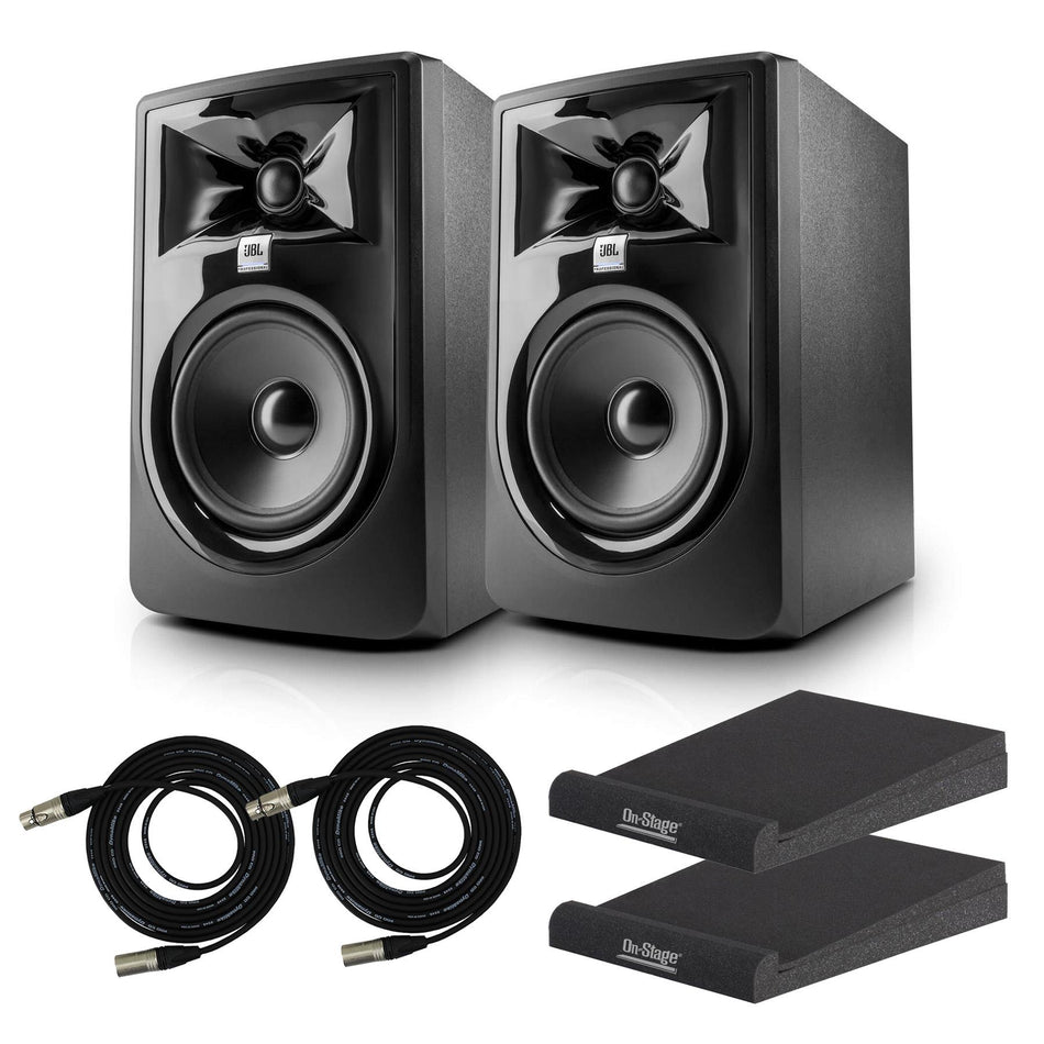 Stereo Pair of JBL 305P MKII 5" Studio Monitors with Pro Co XLR Cables & Pads