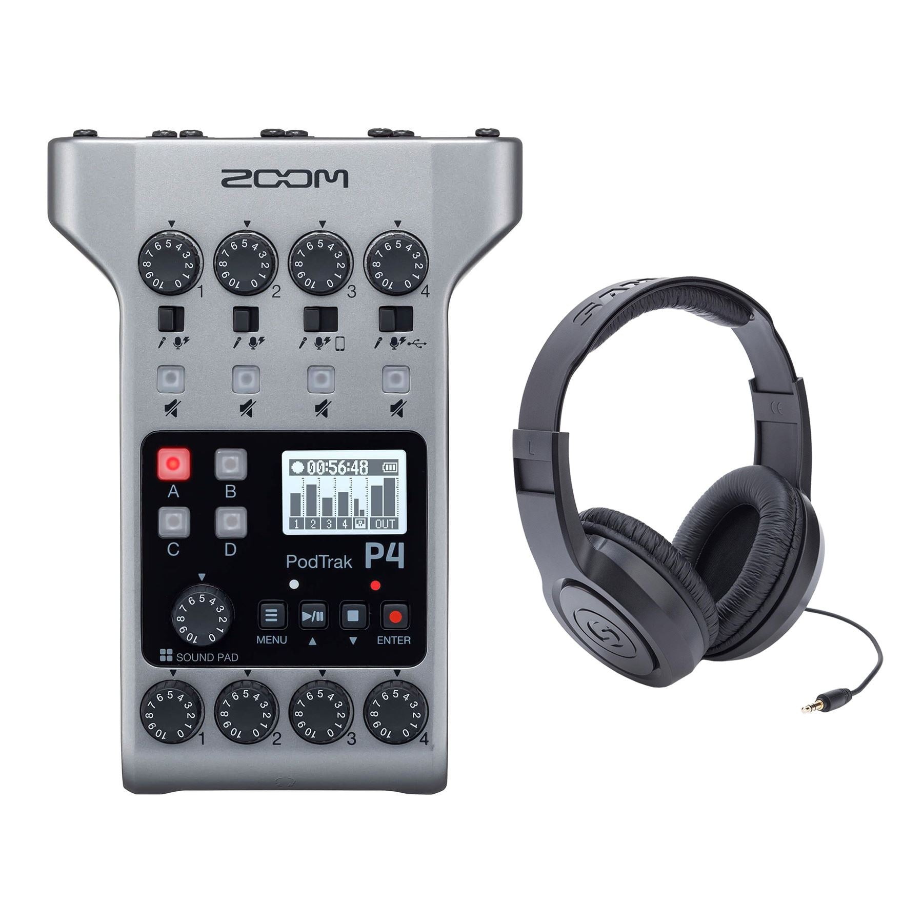 Zoom Podtrak P4 bundle with Samson SR350 Headphones Pixel Pro Audio