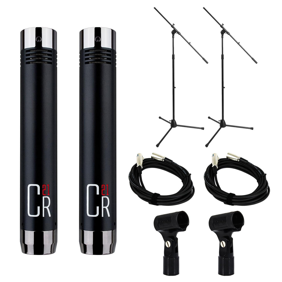 MXL CR21 Microphone Stereo Pair w/ 2 20-foot XLR Cables & Stands Bundle
