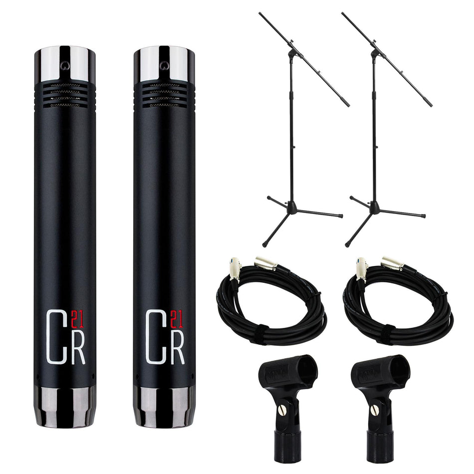 MXL CR21 Microphone Stereo Pair Bundle with 2 20-foot XLR Cables & Stands