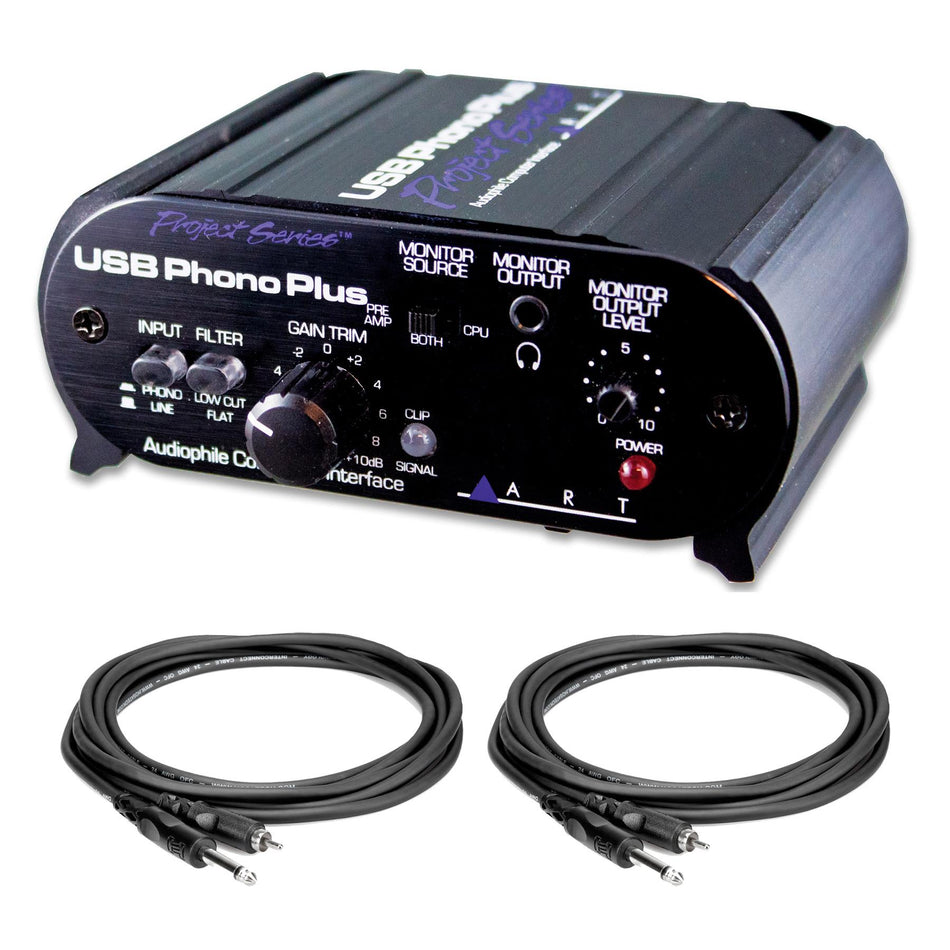 ART USB Phono Plus PS Project Series Bundle with 2 RCA to 1/4" Cables