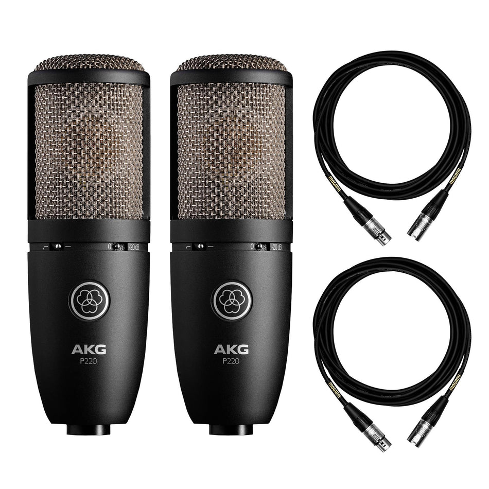 AKG P220 Microphone Stereo Pair w/ 2 15-foot XLR Mogami Cables Bundle