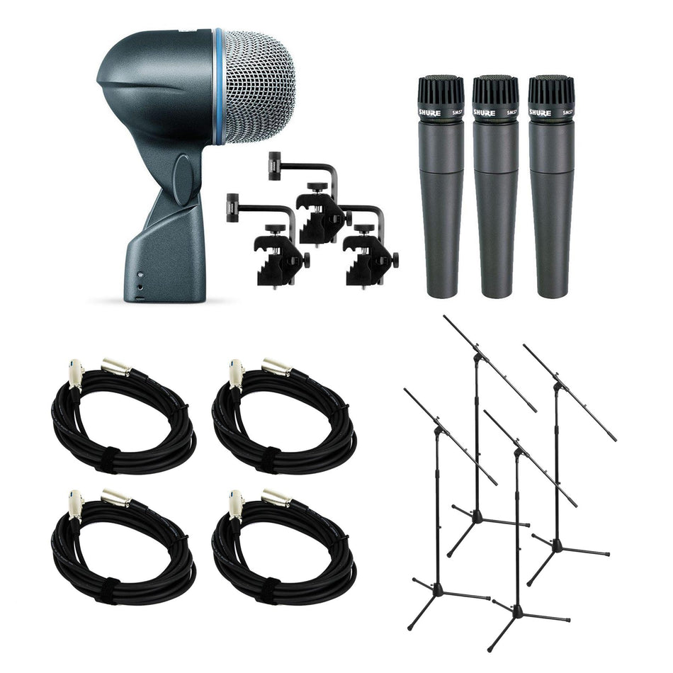 Shure DMK57-52 Drum Microphone Kit Bundle with 4 XLR Cables & 4 Mic Stands