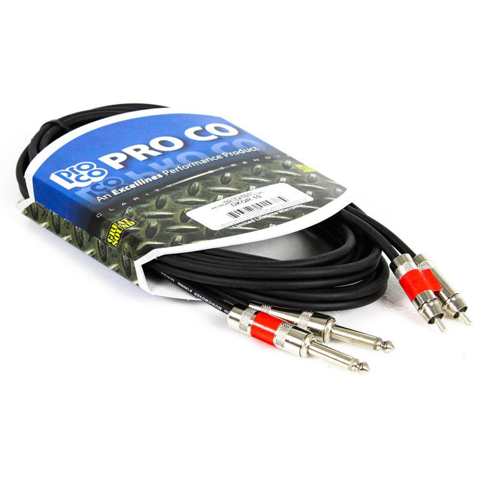Pro Co Excellines DKQR-10 Dual 1/4" TS to Dual Phono/RCA Patch Cable, 10-Foot