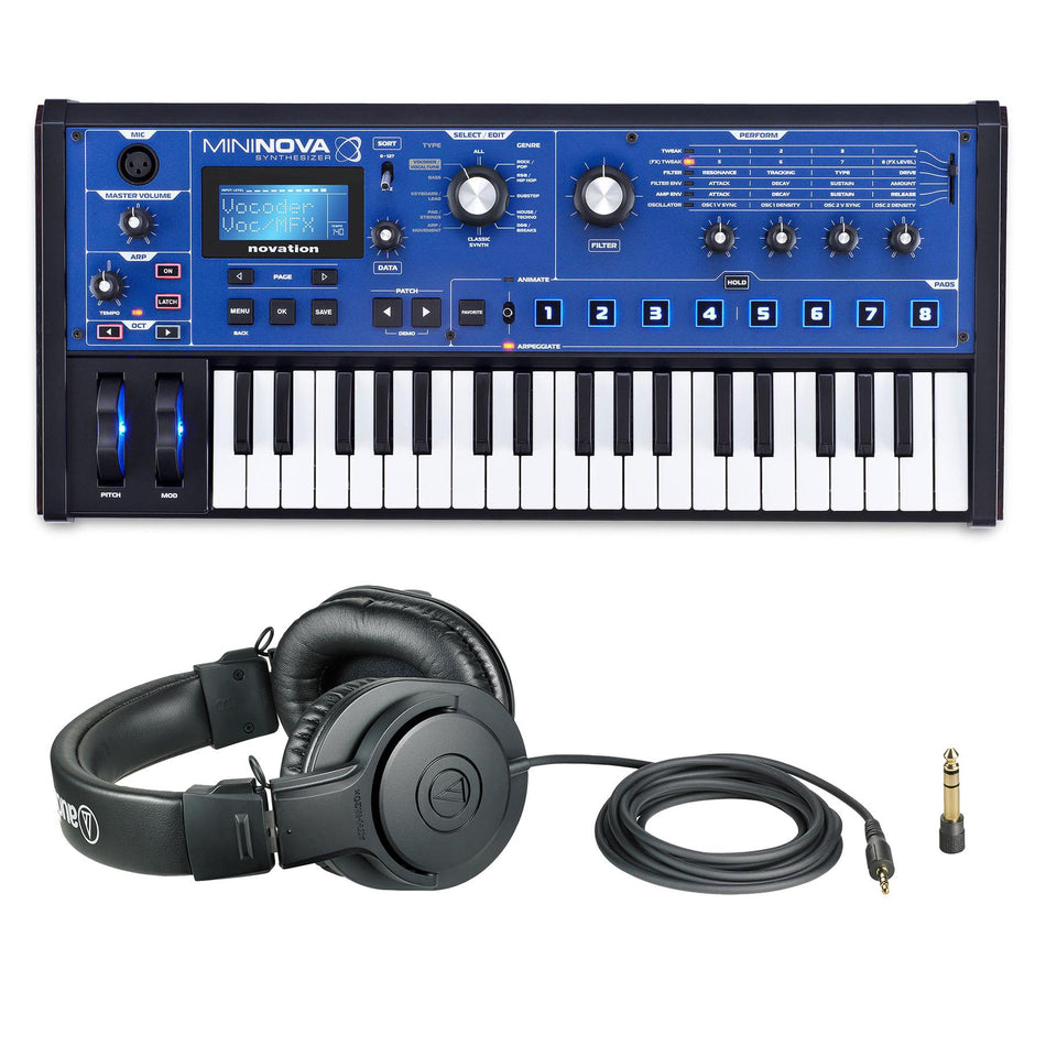 Novation Mininova Synthesizer w/ Audio-Technica ATH-M20x Headphones Bundle