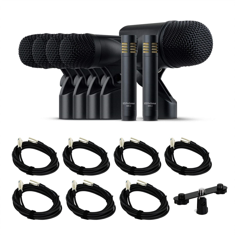 PreSonus DM-7 Drum Microphone Kit Bundle with 7 XLR Cables & MY500 Stereo Bar