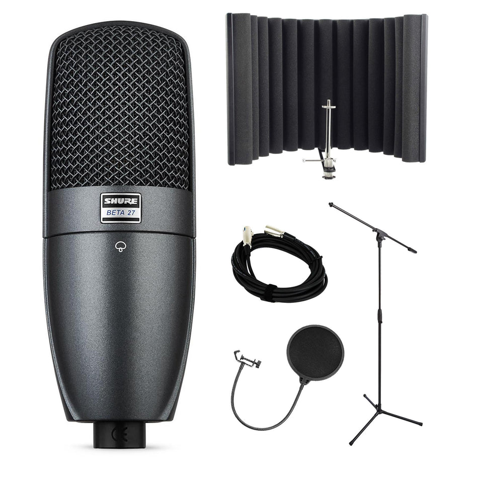 Shure Beta 27 Condenser Microphone Bundle with RF-X, Cable, Pop Filter, Stand