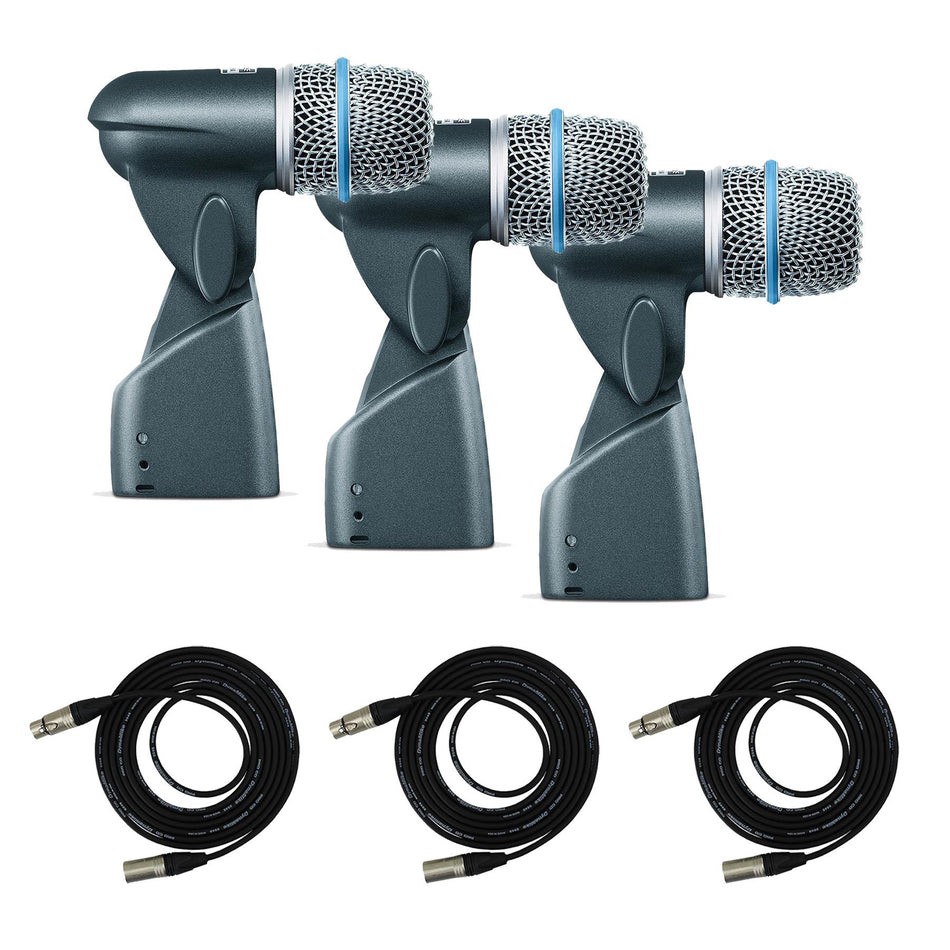 Shure Beta 56A Dynamic Snare/Tom Microphone 3-Pack Bundle with Pro Co XLR Cables