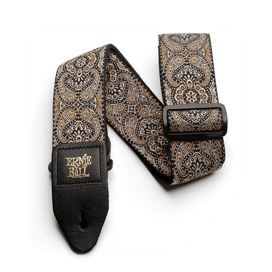 Ernie Ball P04163 Gold & Black Paisley Jacquard Guitar Strap with Leather Ends 41-72"