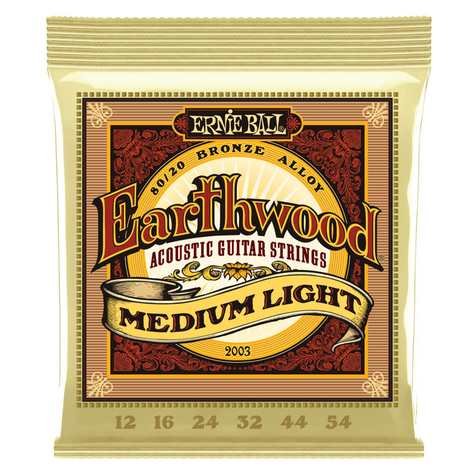 Ernie Ball 2003 Medium Light Earthwood 80/20 Bronze Acoustic Guitar Strings (12-54 Gauge)