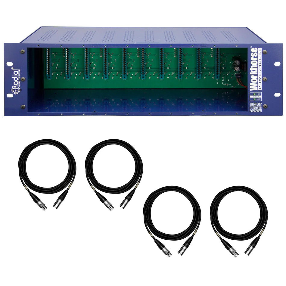 Radial Engineering Powerhouse Rack w/ 4 Premium 15' XLR Mogami Cables Bundle