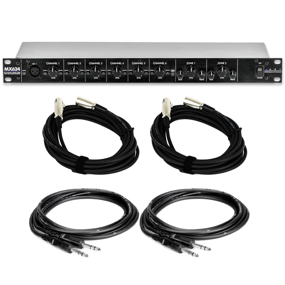 ART MX624 Mixer w/ 2 XLR & 2 TRS Cables Bundle