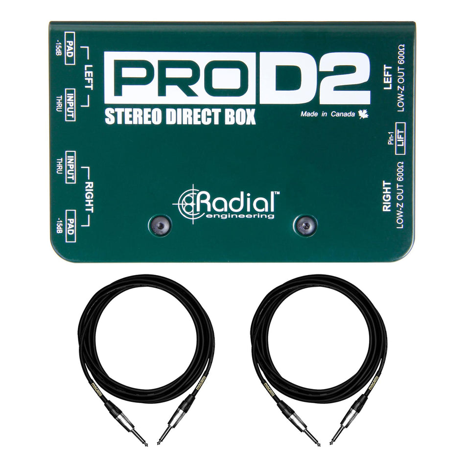 Radial Engineering ProD2 w/ 2 Premium Mogami 1/4" Cables Bundle