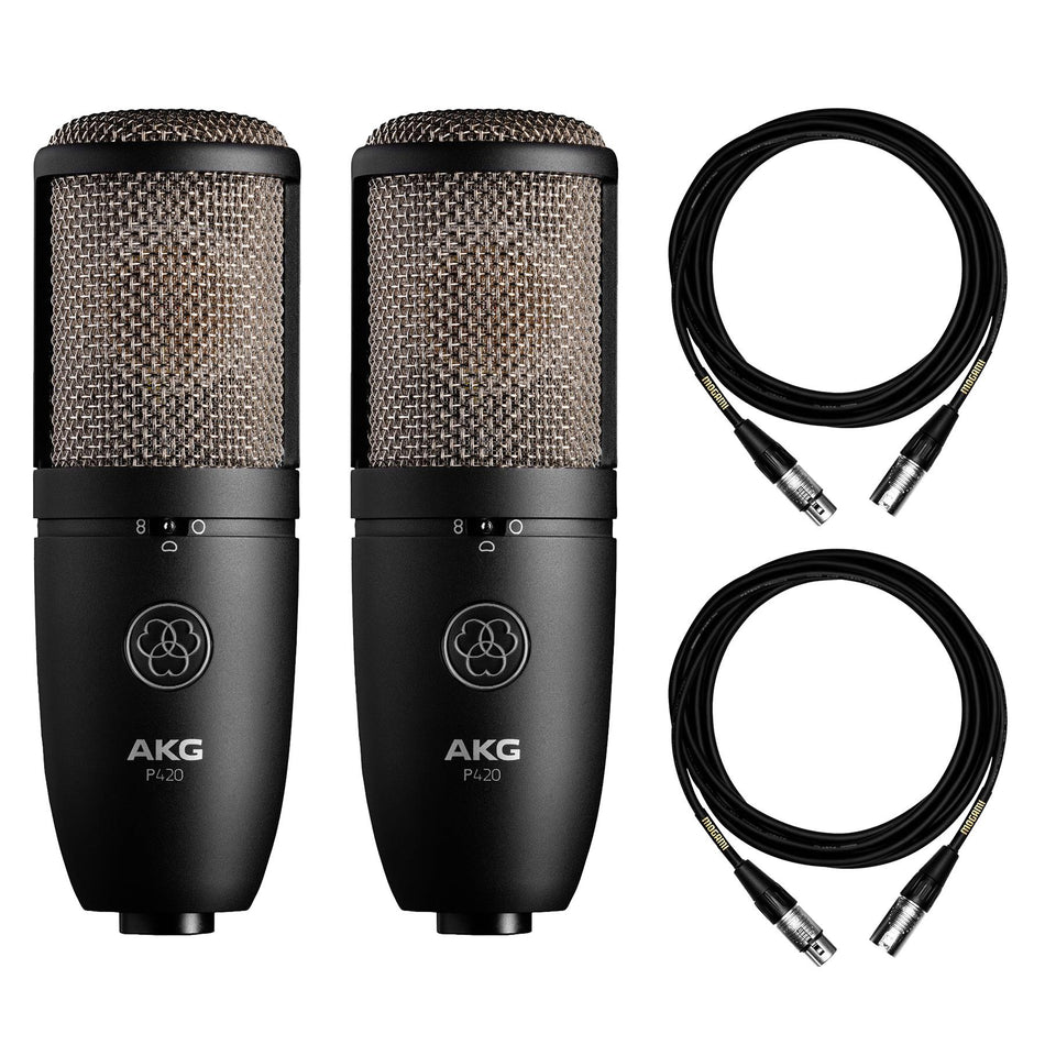 AKG P420 Microphone Stereo Pair w/ 2 15-foot XLR Mogami Cables Bundle