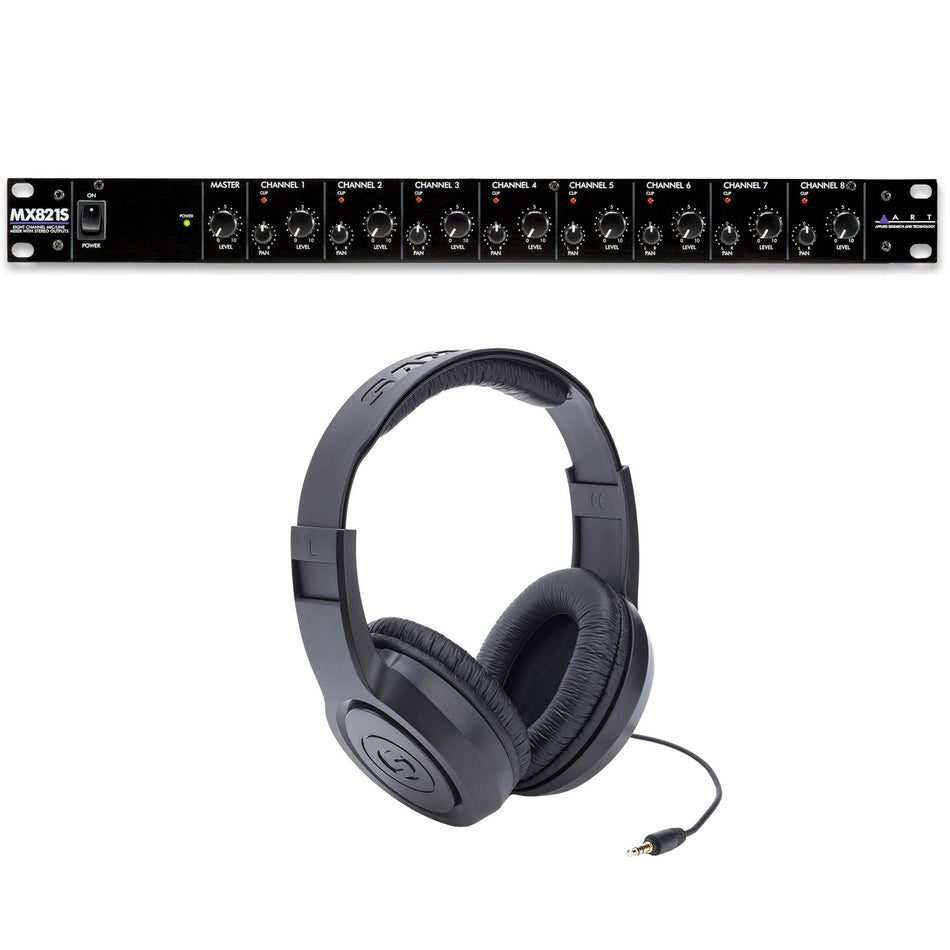 ART MX821S 8-Channel Mic/Line Mixer Bundle with Samson SR350 Headphones