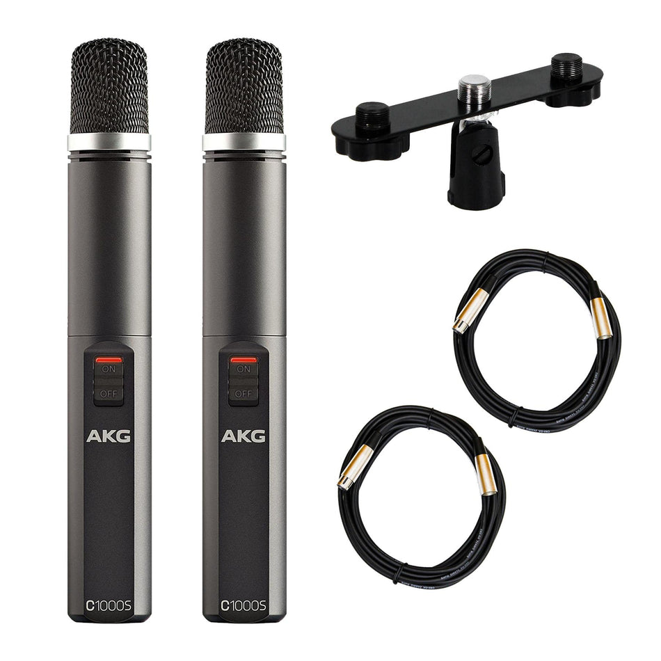Stereo Pair of AKG C1000S V4 Microphones w/ XLR Cables & Stereo Bar Bundle