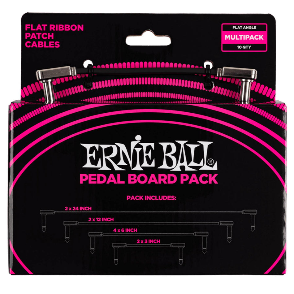 Ernie Ball P06224 Pedal Board Multi-Pack Flat Ribbon 1/4" TS Patch Cables