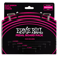 Ernie Ball 6224 Black Pedal Board Multi-Pack Flat Ribbon 1/4" TS Low Profile Patch Cables - Various Lengths