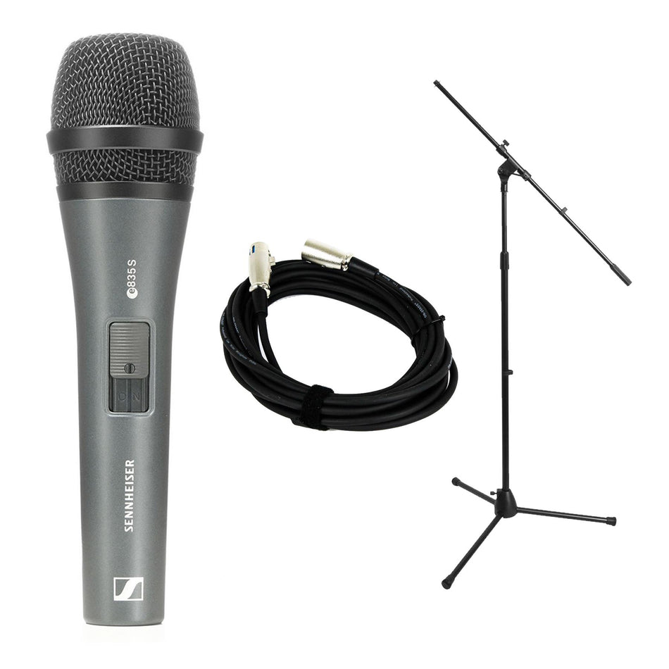 Sennheiser e835S Microphone w/ 20-foot XLR Cable & Stand Bundle