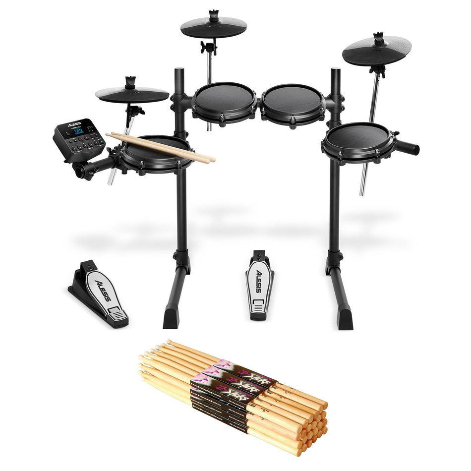 Alesis Turbo Mesh Kit Electronic Drum Set Bundle with 12-pack of Drum Sticks