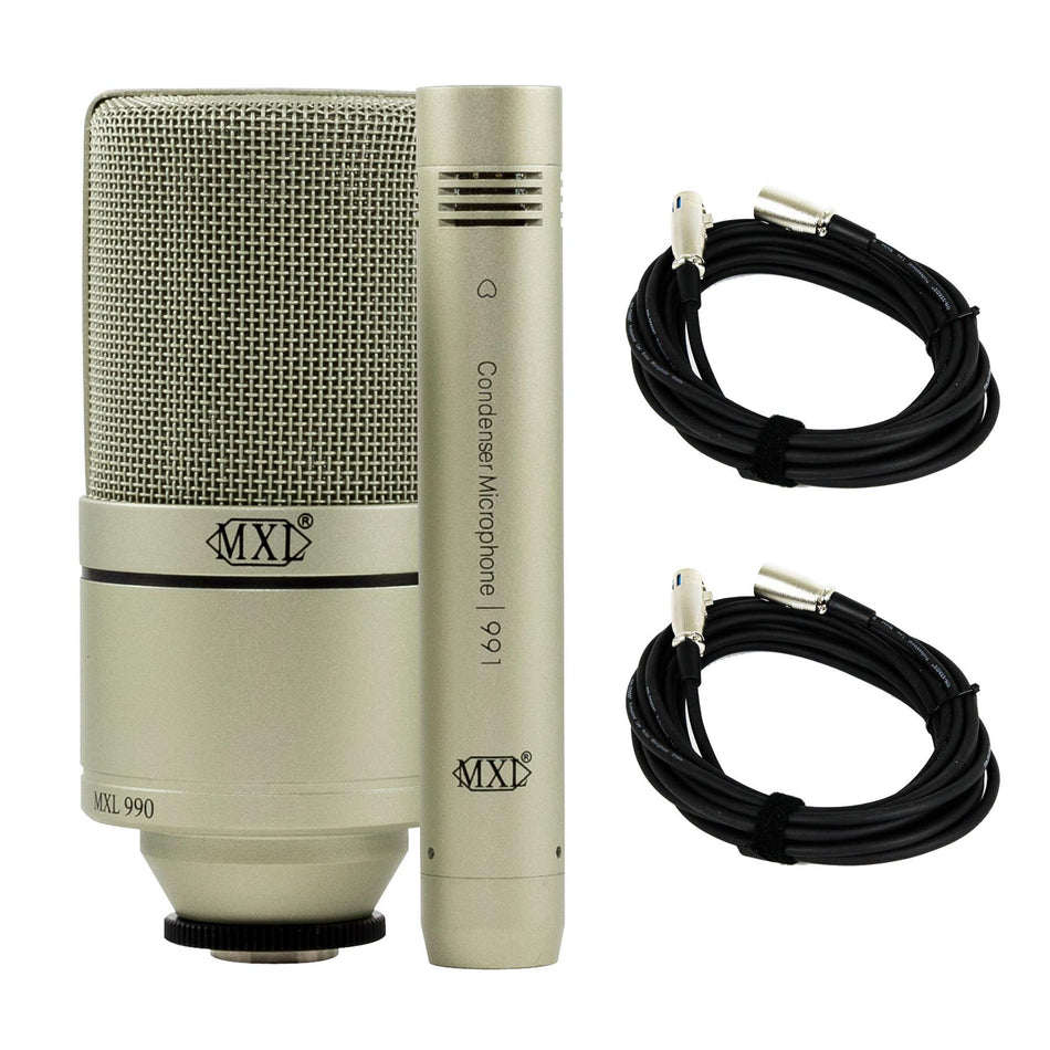 MXL990 991 Microphone Recording Pack w/ 2 20-Foot XLR Cables Bundle