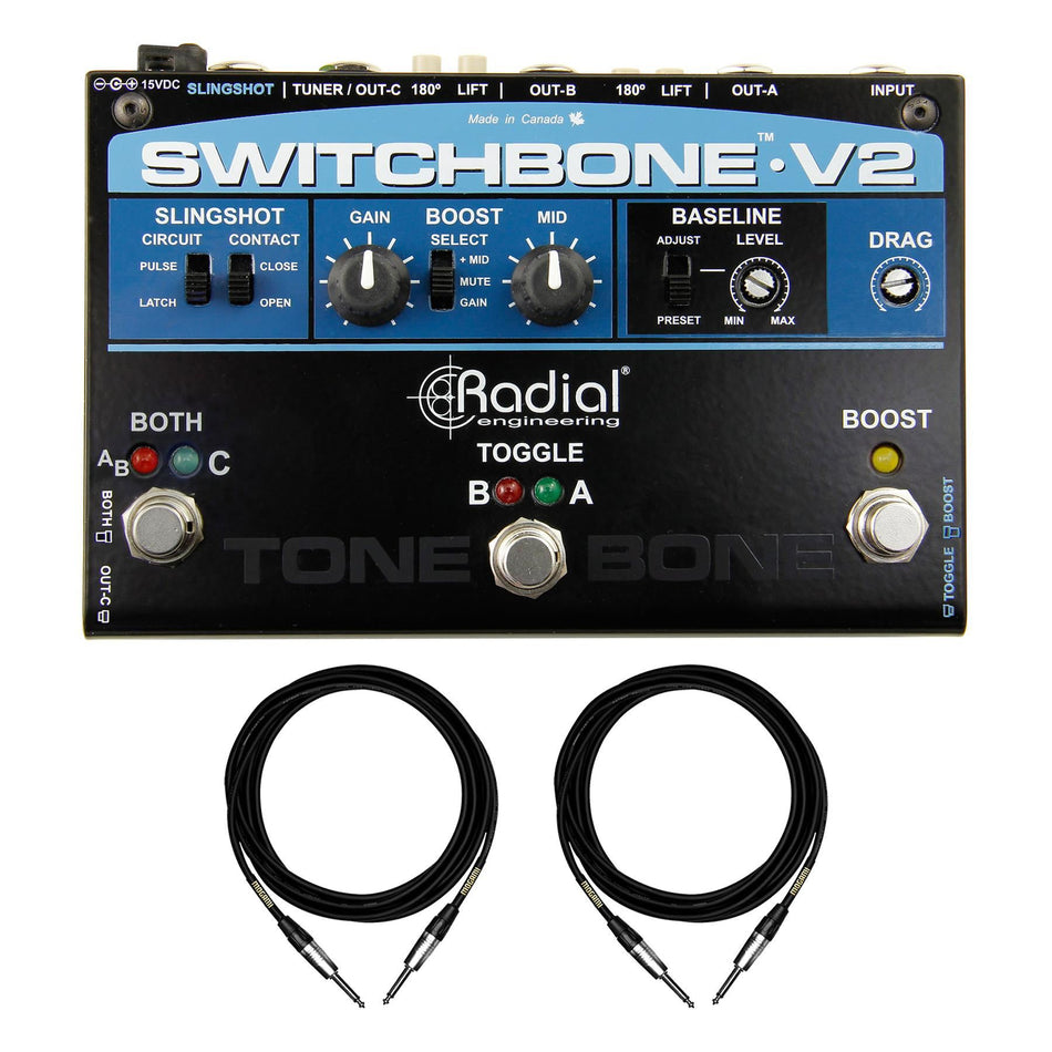 Radial Engineering ToneBone Switchbone V2 w/ 2 Premium Mogami 1/4" Cables Bundle