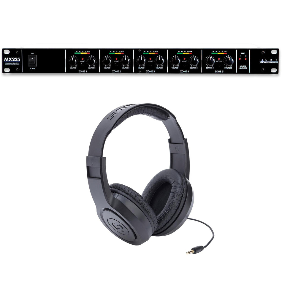 ART MX225 Zone Distribution Mixer Bundle with Samson SR350 Headphones