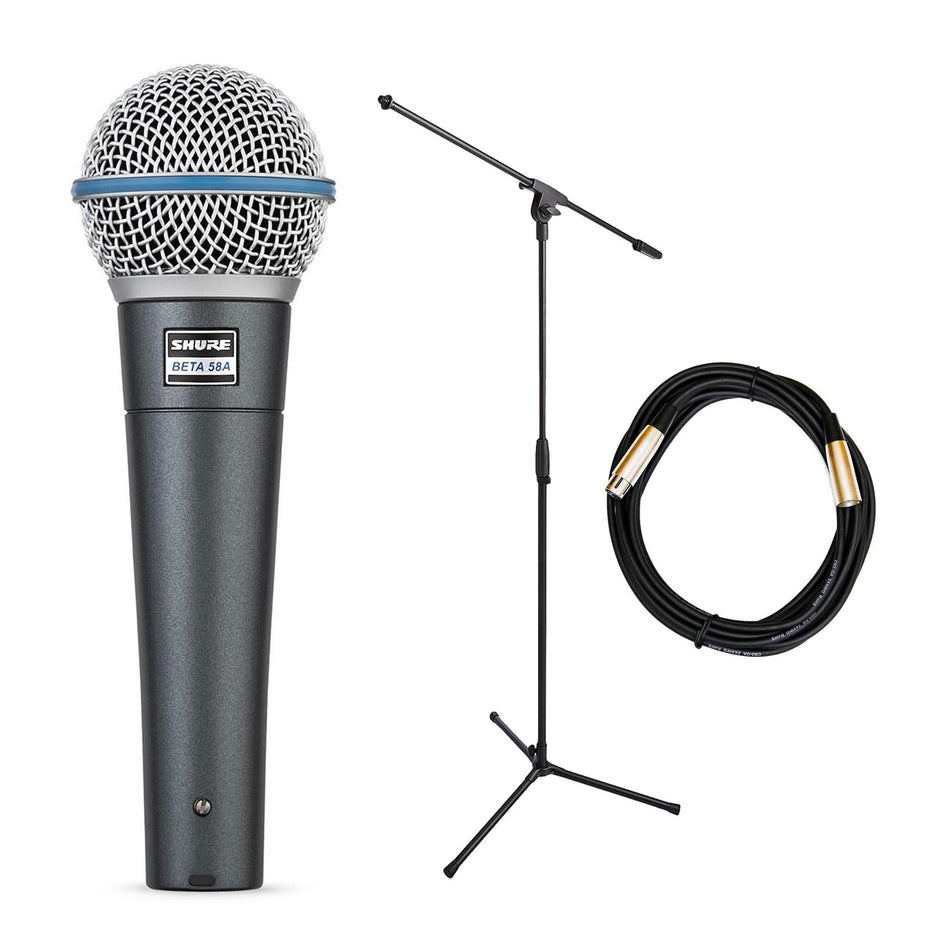 Shure Beta 58A Dynamic Microphone Bundle with Stand & XLR Cable