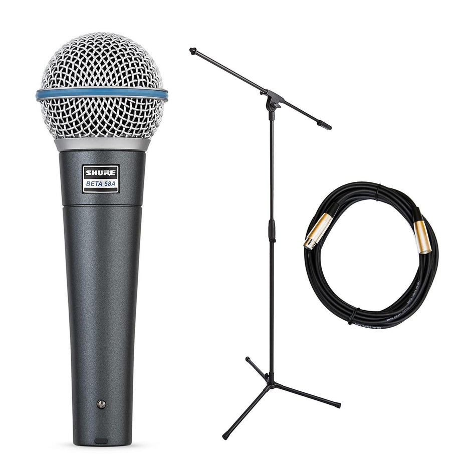 Shure Beta 58A Dynamic Live Vocal Microphone Bundle with Stand & XLR Cable